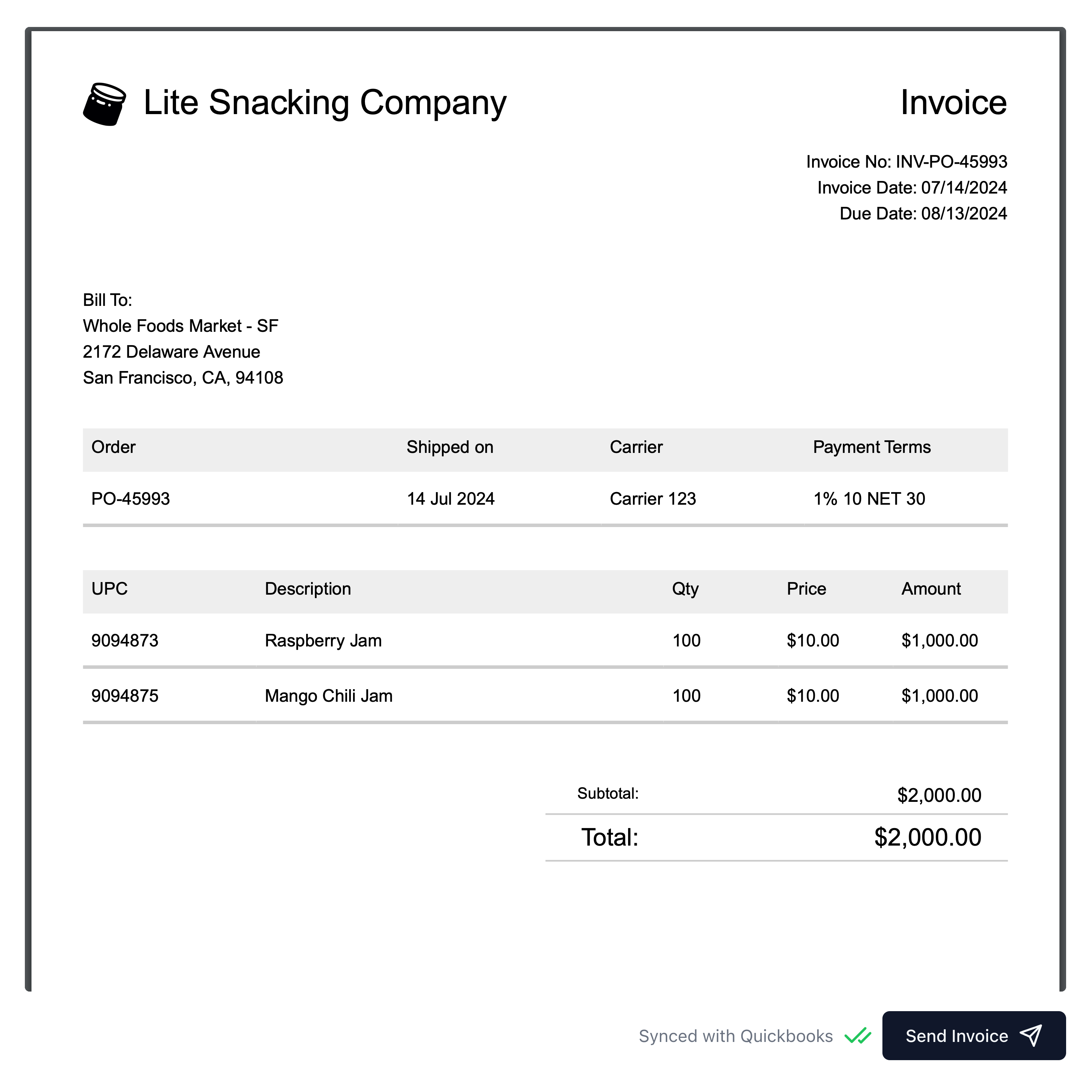 Invoice feature