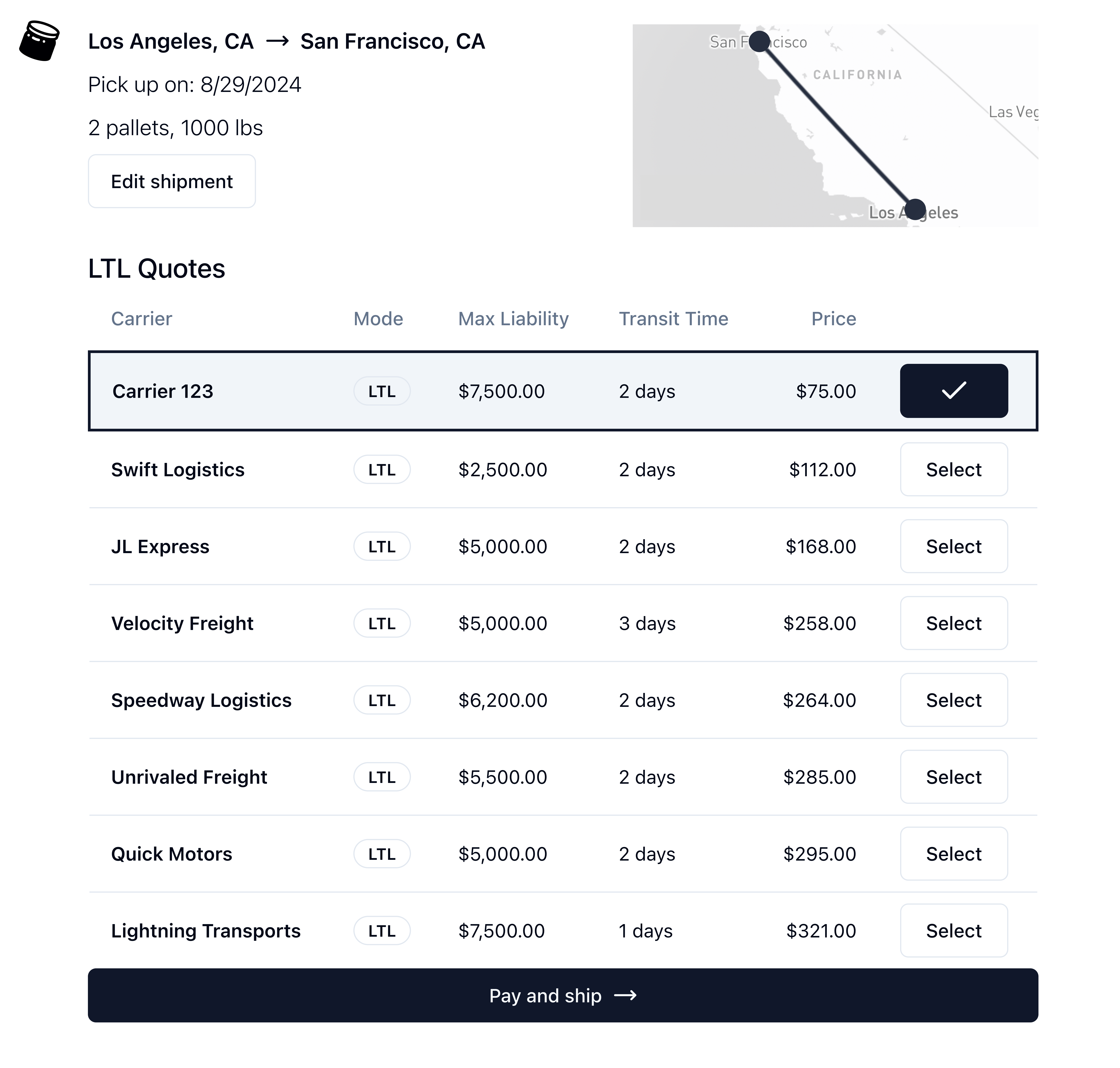 Shipping feature